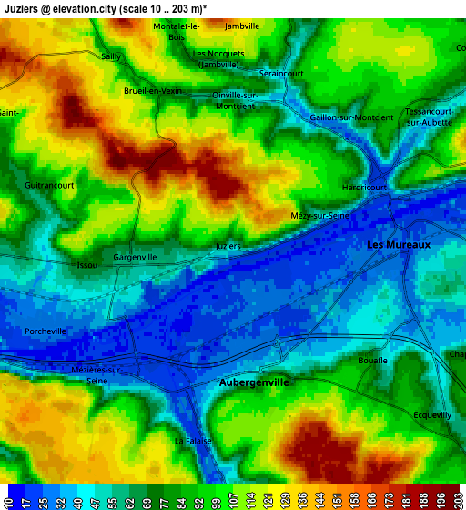 Zoom OUT 2x Juziers, France elevation map