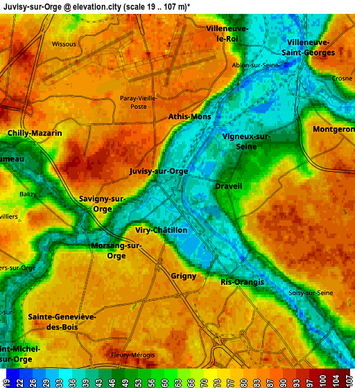 Zoom OUT 2x Juvisy-sur-Orge, France elevation map