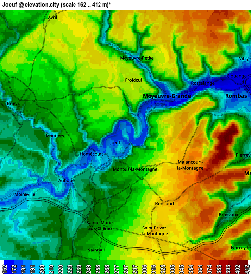 Zoom OUT 2x Jœuf, France elevation map