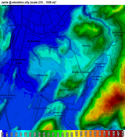 Zoom OUT 2x Jarrie, France elevation map