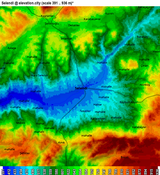 Zoom OUT 2x Selendi, Turkey elevation map