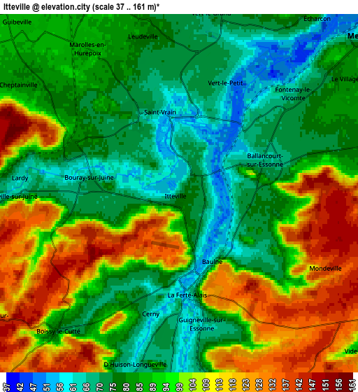 Zoom OUT 2x Itteville, France elevation map