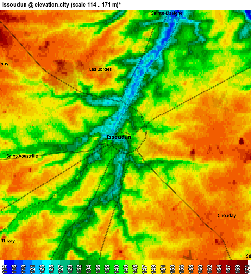 Zoom OUT 2x Issoudun, France elevation map