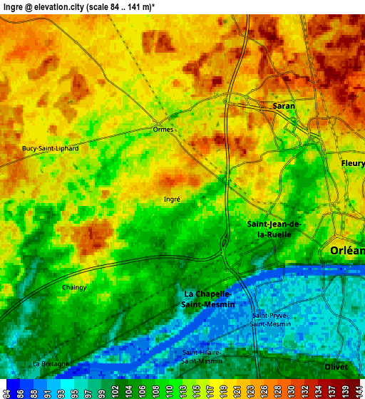 Zoom OUT 2x Ingré, France elevation map