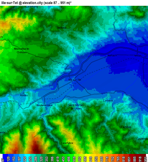 Zoom OUT 2x Ille-sur-Têt, France elevation map