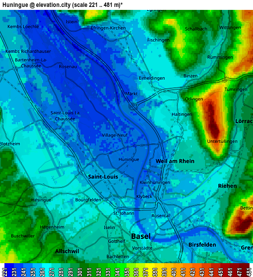 Zoom OUT 2x Huningue, France elevation map