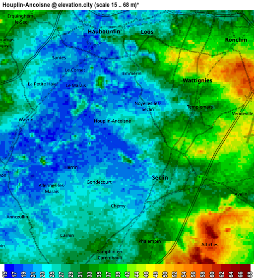 Zoom OUT 2x Houplin-Ancoisne, France elevation map