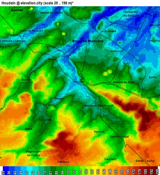 Zoom OUT 2x Houdain, France elevation map