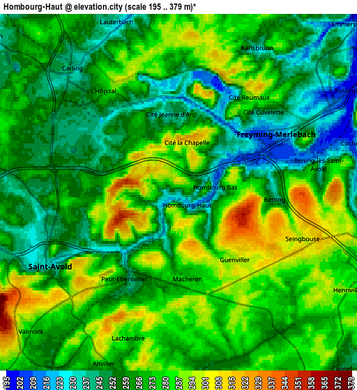 Zoom OUT 2x Hombourg-Haut, France elevation map