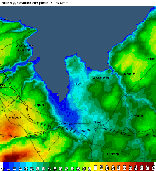 Zoom OUT 2x Hillion, France elevation map