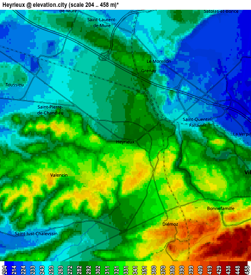 Zoom OUT 2x Heyrieux, France elevation map