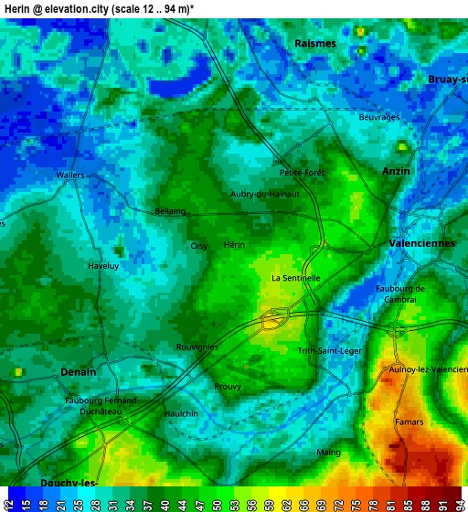 Zoom OUT 2x Hérin, France elevation map