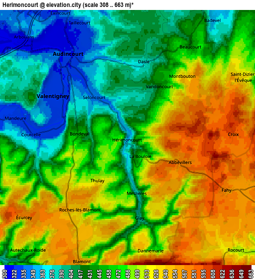 Zoom OUT 2x Hérimoncourt, France elevation map