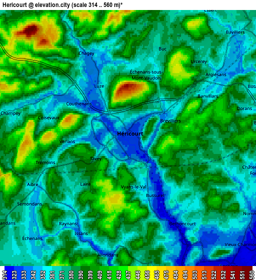 Zoom OUT 2x Héricourt, France elevation map