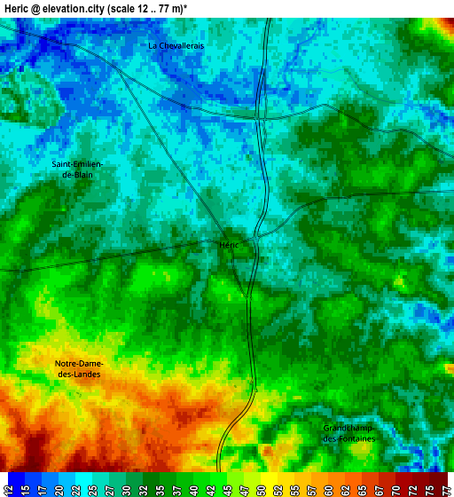 Zoom OUT 2x Héric, France elevation map