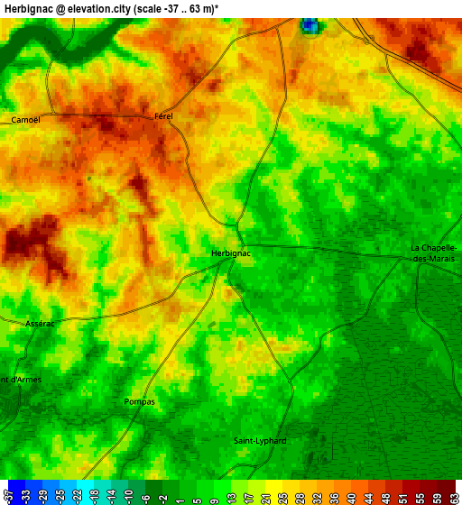 Zoom OUT 2x Herbignac, France elevation map