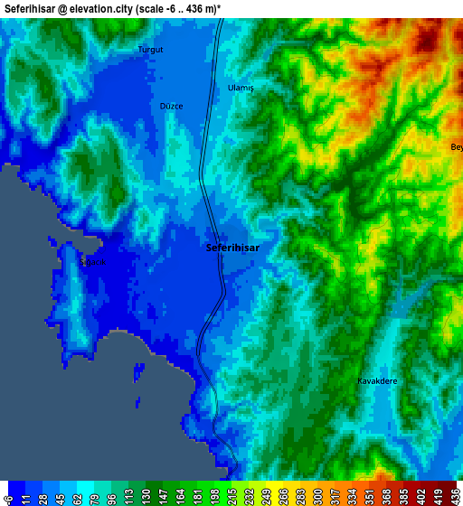 Zoom OUT 2x Seferihisar, Turkey elevation map