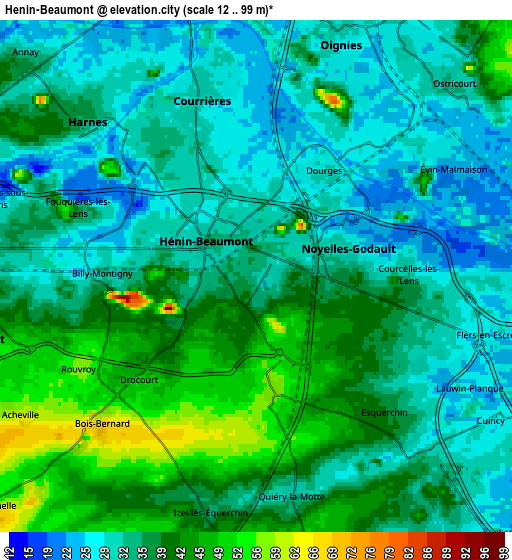 Zoom OUT 2x Hénin-Beaumont, France elevation map