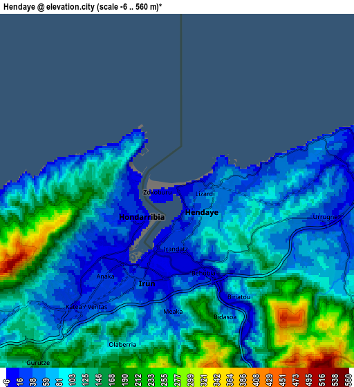 Zoom OUT 2x Hendaye, France elevation map