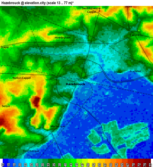 Zoom OUT 2x Hazebrouck, France elevation map