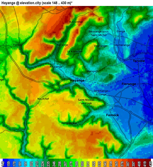 Zoom OUT 2x Hayange, France elevation map