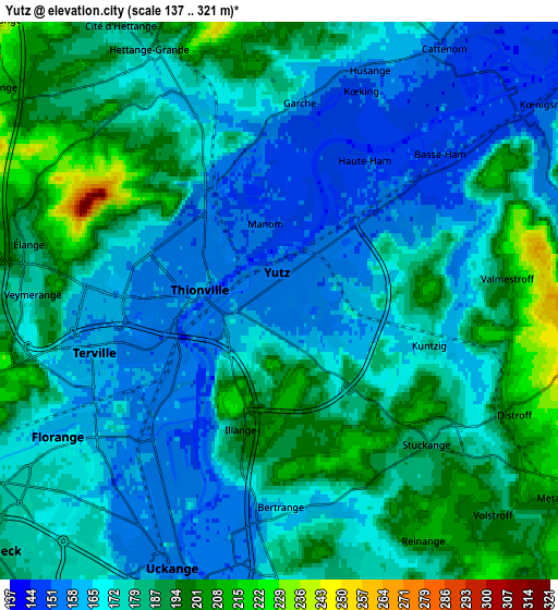 Zoom OUT 2x Yutz, France elevation map