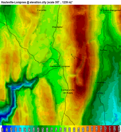 Zoom OUT 2x Hauteville-Lompnes, France elevation map