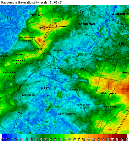 Zoom OUT 2x Haubourdin, France elevation map