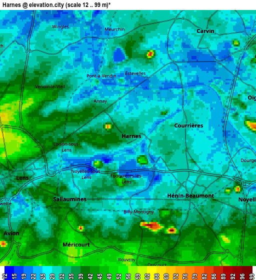 Zoom OUT 2x Harnes, France elevation map