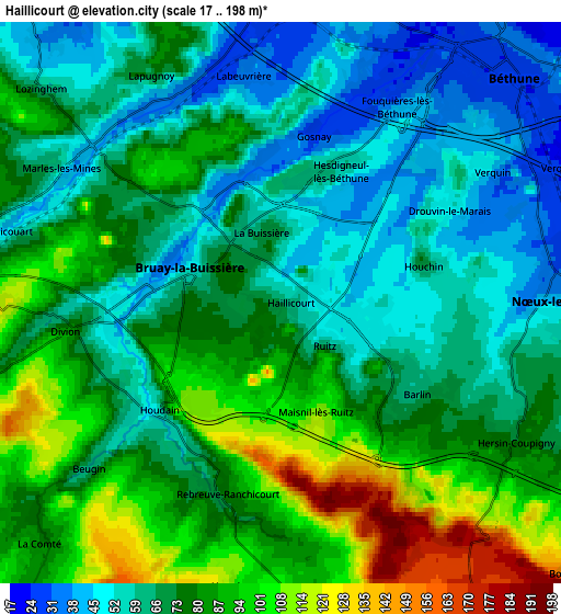 Zoom OUT 2x Haillicourt, France elevation map