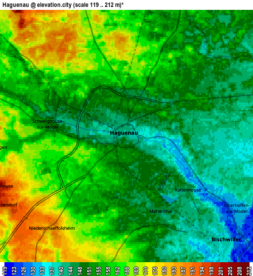 Zoom OUT 2x Haguenau, France elevation map