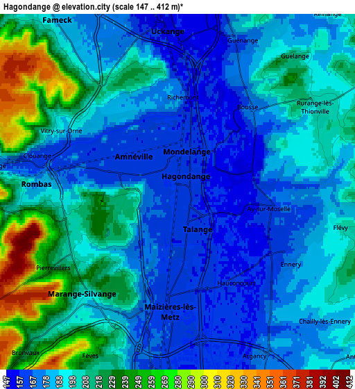 Zoom OUT 2x Hagondange, France elevation map