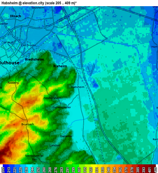 Zoom OUT 2x Habsheim, France elevation map