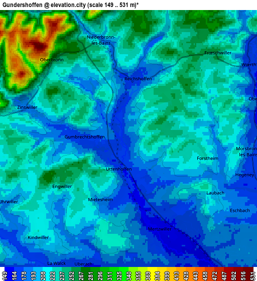 Zoom OUT 2x Gundershoffen, France elevation map