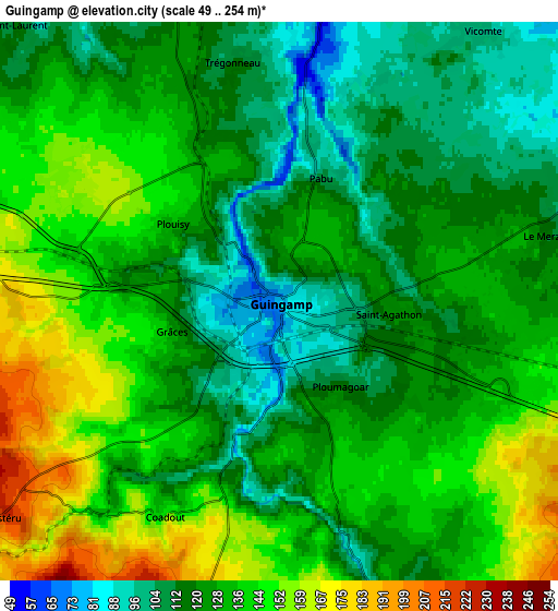 Zoom OUT 2x Guingamp, France elevation map