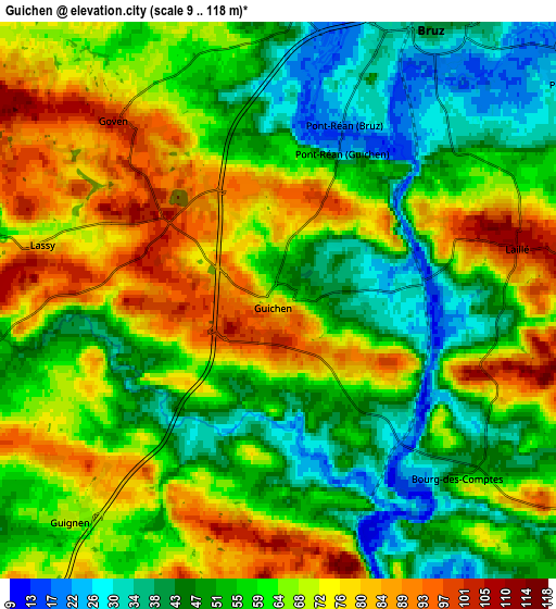 Zoom OUT 2x Guichen, France elevation map