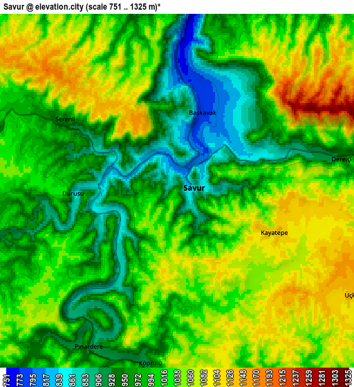 Zoom OUT 2x Savur, Turkey elevation map