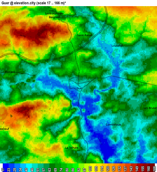 Zoom OUT 2x Guer, France elevation map