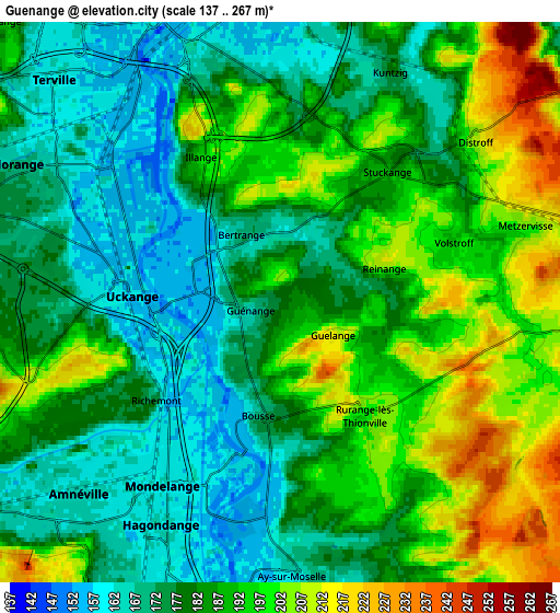 Zoom OUT 2x Guénange, France elevation map