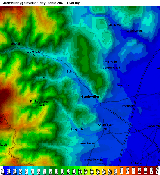 Zoom OUT 2x Guebwiller, France elevation map