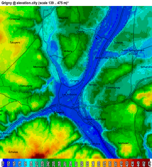 Zoom OUT 2x Grigny, France elevation map