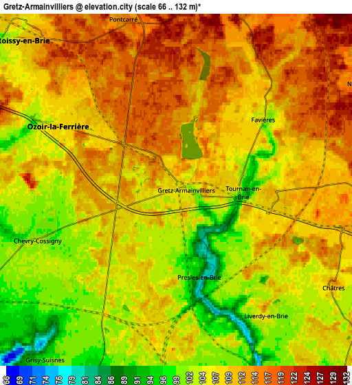 Zoom OUT 2x Gretz-Armainvilliers, France elevation map