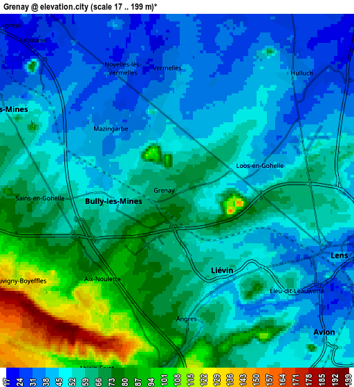 Zoom OUT 2x Grenay, France elevation map