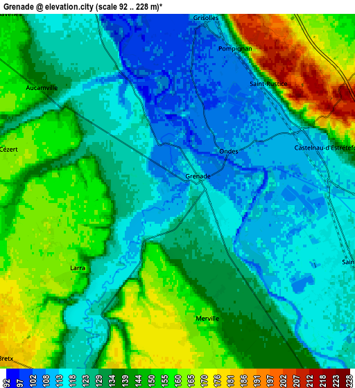 Zoom OUT 2x Grenade, France elevation map