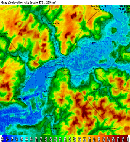 Zoom OUT 2x Gray, France elevation map