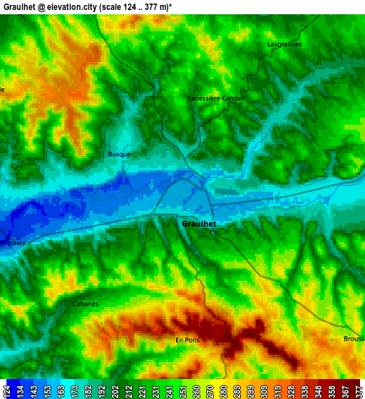 Zoom OUT 2x Graulhet, France elevation map