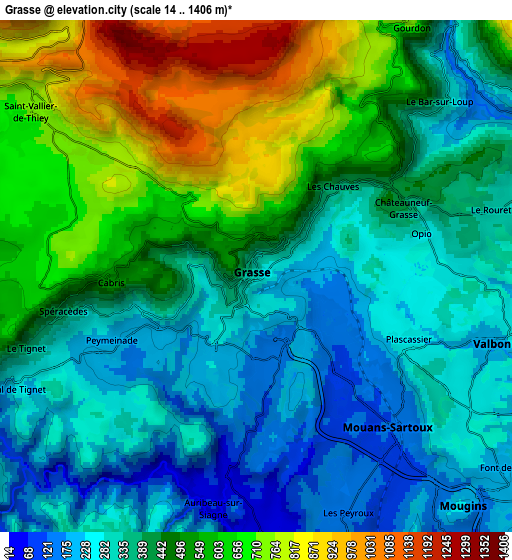 Zoom OUT 2x Grasse, France elevation map