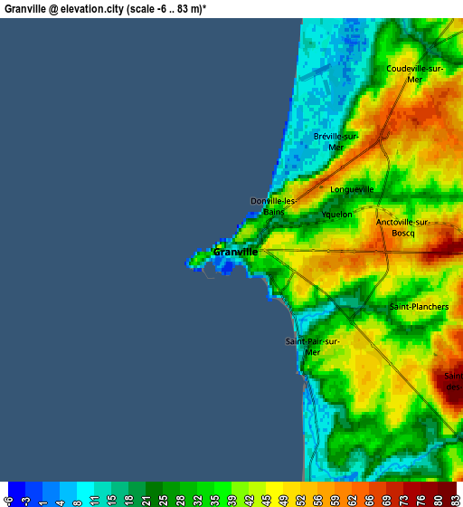 Zoom OUT 2x Granville, France elevation map