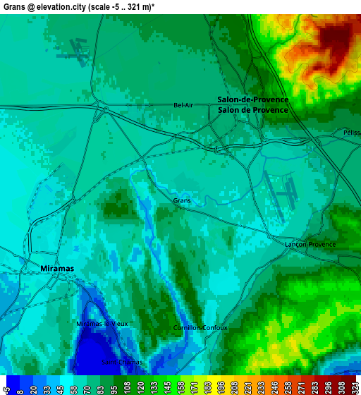 Zoom OUT 2x Grans, France elevation map