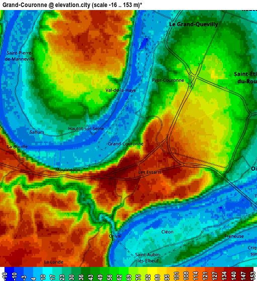 Zoom OUT 2x Grand-Couronne, France elevation map